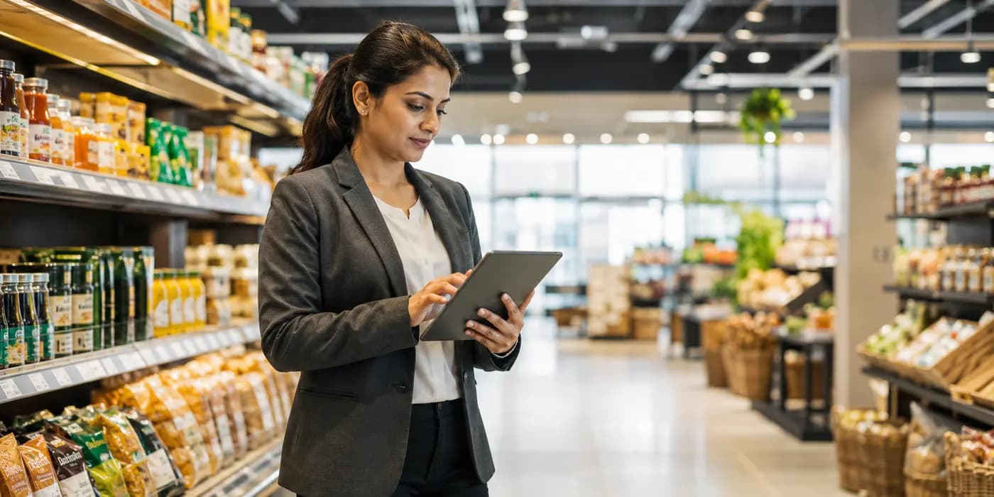 Retail operations professional working in a modern store aisle
